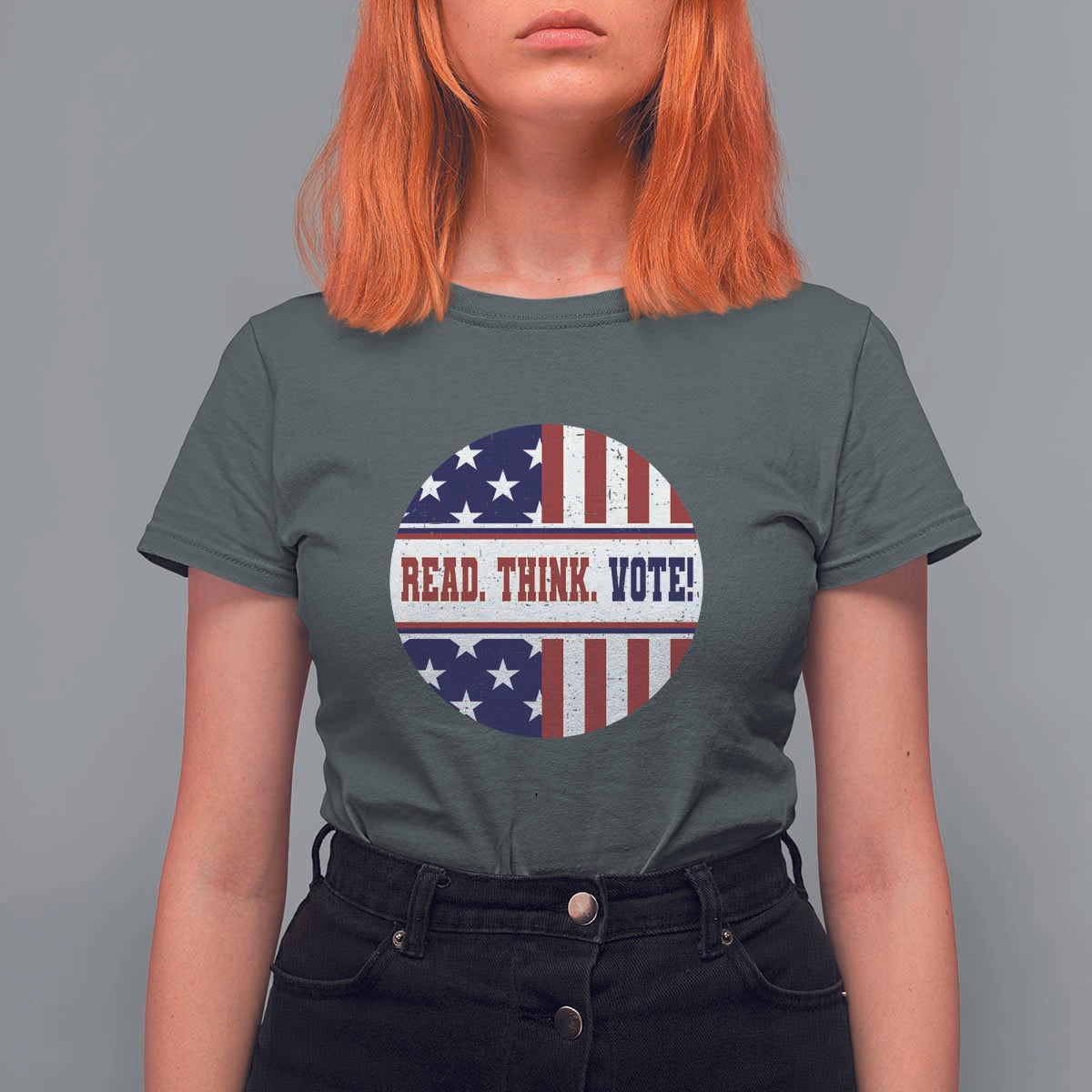 Read Think Vote T Shirt For Women Presidential Election 2024 Vintage American Flag - Wonder Print Shop