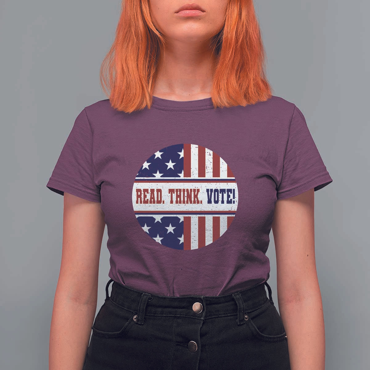 Read Think Vote T Shirt For Women Presidential Election 2024 Vintage American Flag - Wonder Print Shop