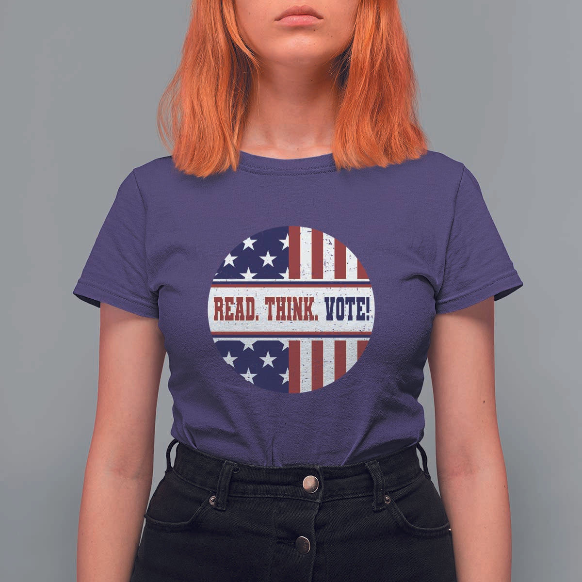 Read Think Vote T Shirt For Women Presidential Election 2024 Vintage American Flag - Wonder Print Shop