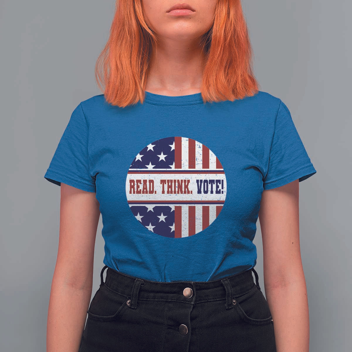 Read Think Vote T Shirt For Women Presidential Election 2024 Vintage American Flag - Wonder Print Shop