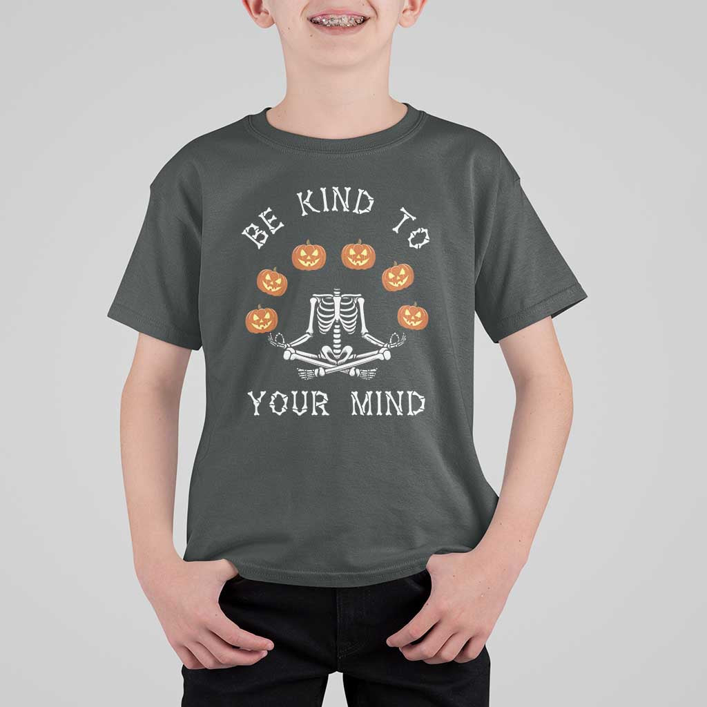 Funny Halloween T Shirt For Kid Be Kind To Your Mind Pumpkin Head Skeleton - Wonder Print Shop