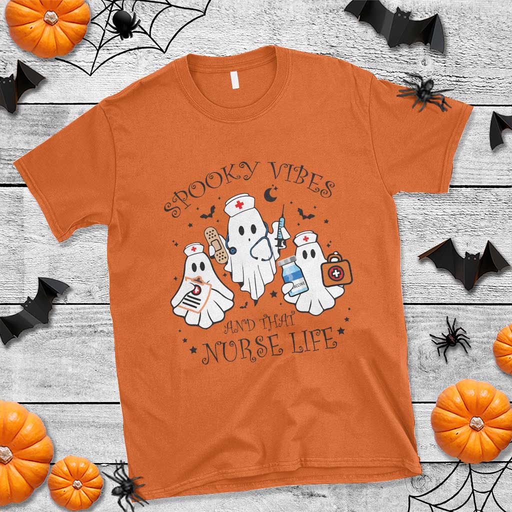 Halloween Nurse T Shirt Spooky Vibes And That Nurse Life Ghost - Wonder Print Shop