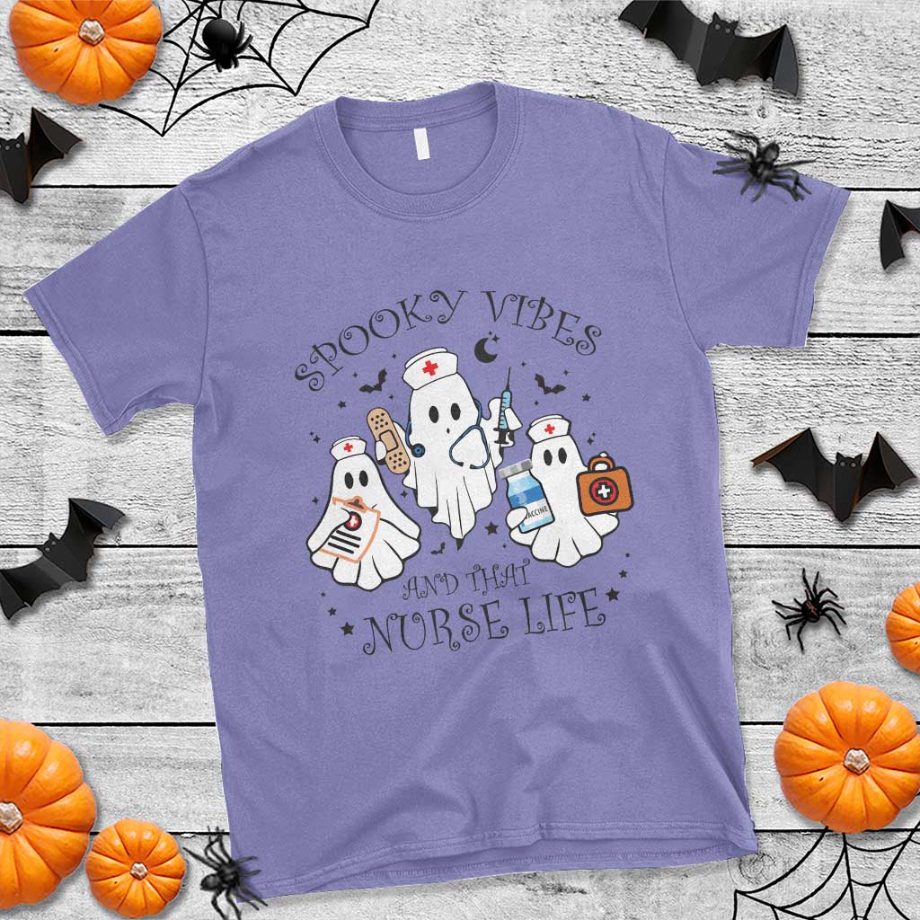Halloween Nurse T Shirt Spooky Vibes And That Nurse Life Ghost - Wonder Print Shop