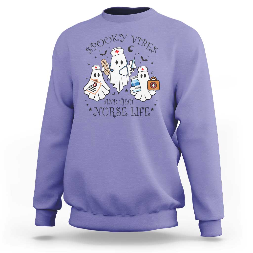 Halloween Nurse Sweatshirt Spooky Vibes And That Nurse Life Ghost - Wonder Print Shop