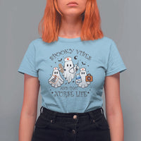 Halloween Nurse T Shirt For Women Spooky Vibes And That Nurse Life Ghost - Wonder Print Shop