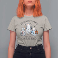 Halloween Nurse T Shirt For Women Spooky Vibes And That Nurse Life Ghost - Wonder Print Shop