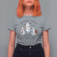 Halloween Nurse T Shirt For Women Spooky Vibes And That Nurse Life Ghost - Wonder Print Shop