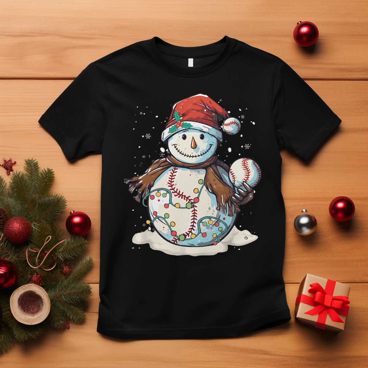 Funny Christmas Baseball T Shirt Cute Snowman Baseball Players Santa Hat - Wonder Print Shop