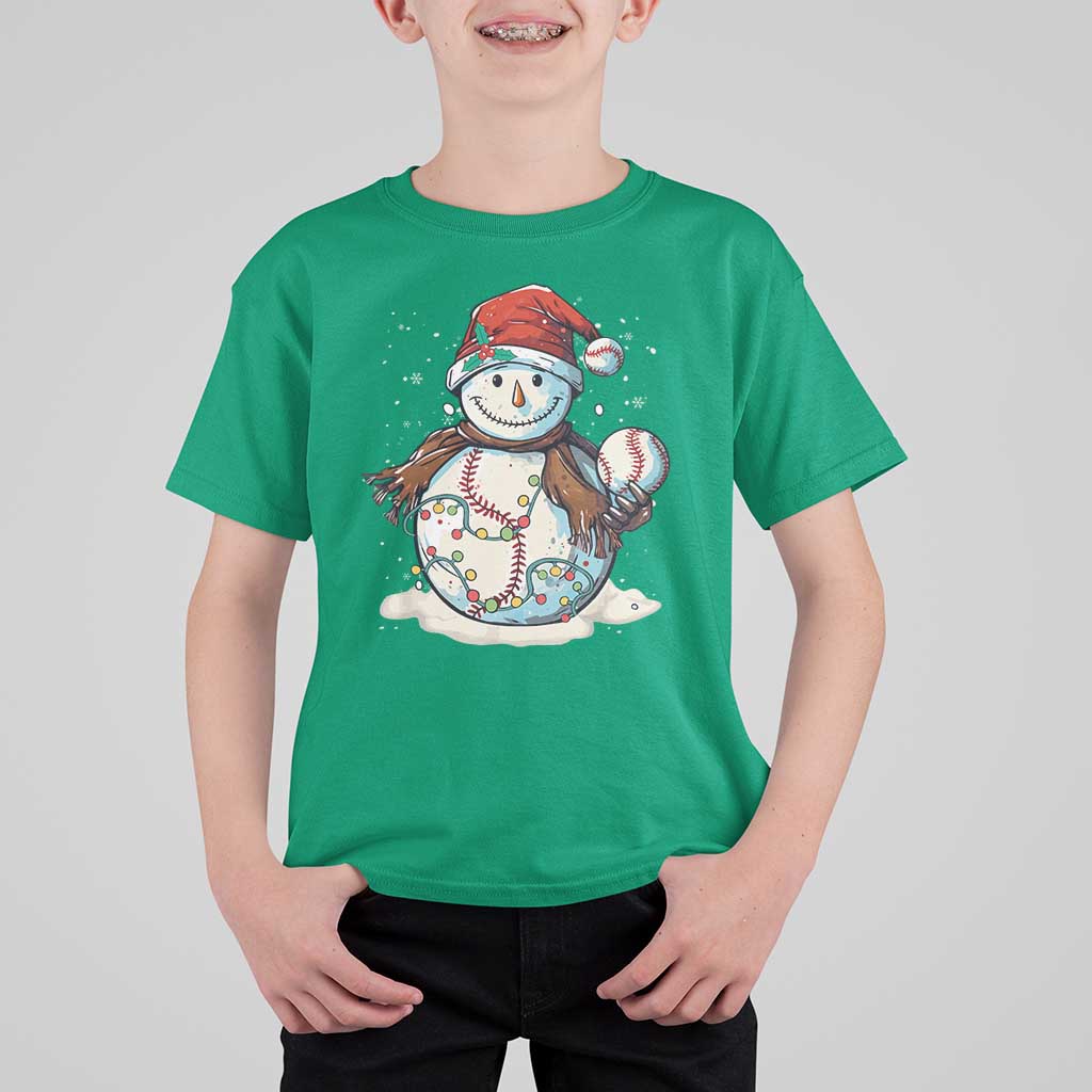 Funny Christmas Baseball T Shirt For Kid Cute Snowman Baseball Players Santa Hat - Wonder Print Shop