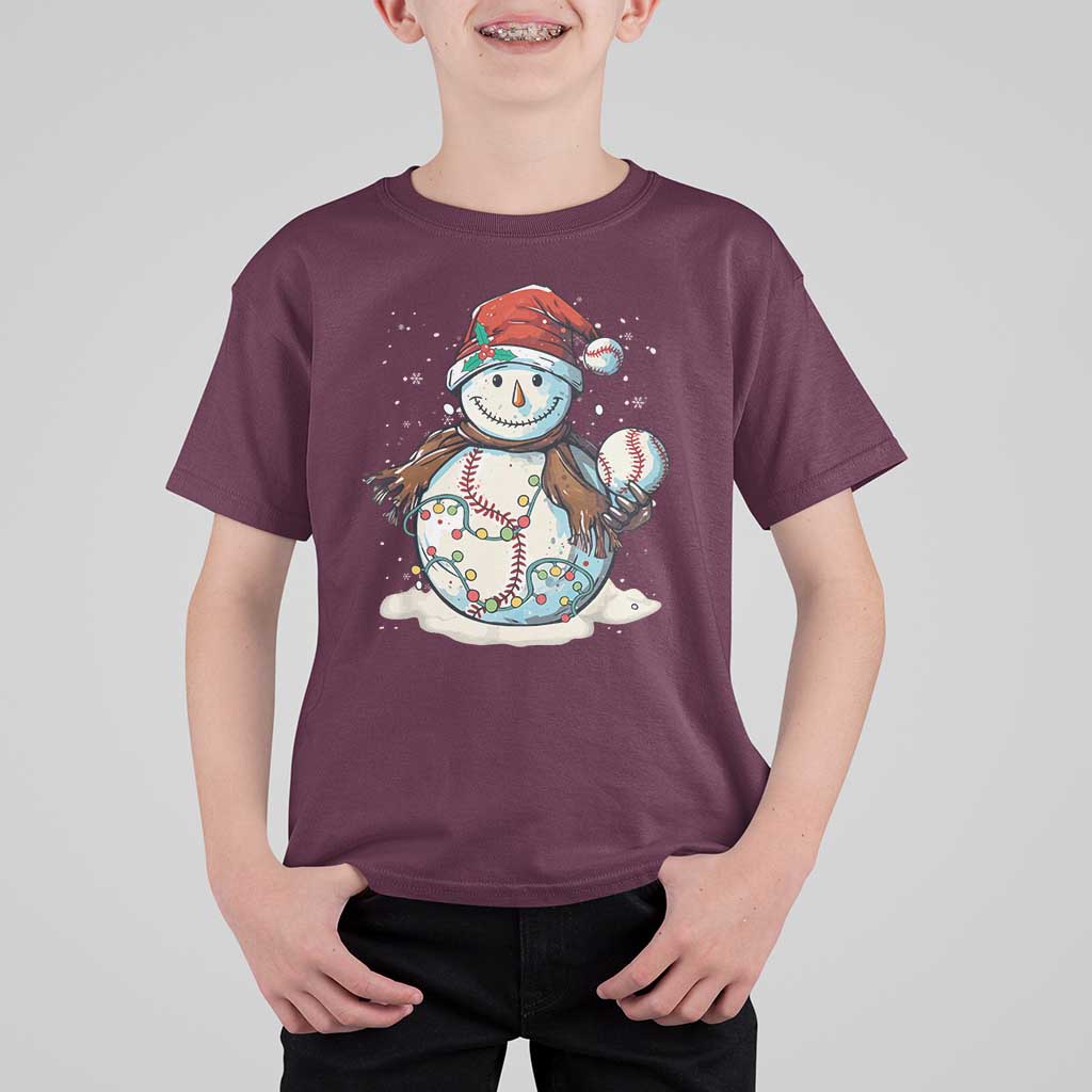 Funny Christmas Baseball T Shirt For Kid Cute Snowman Baseball Players Santa Hat - Wonder Print Shop