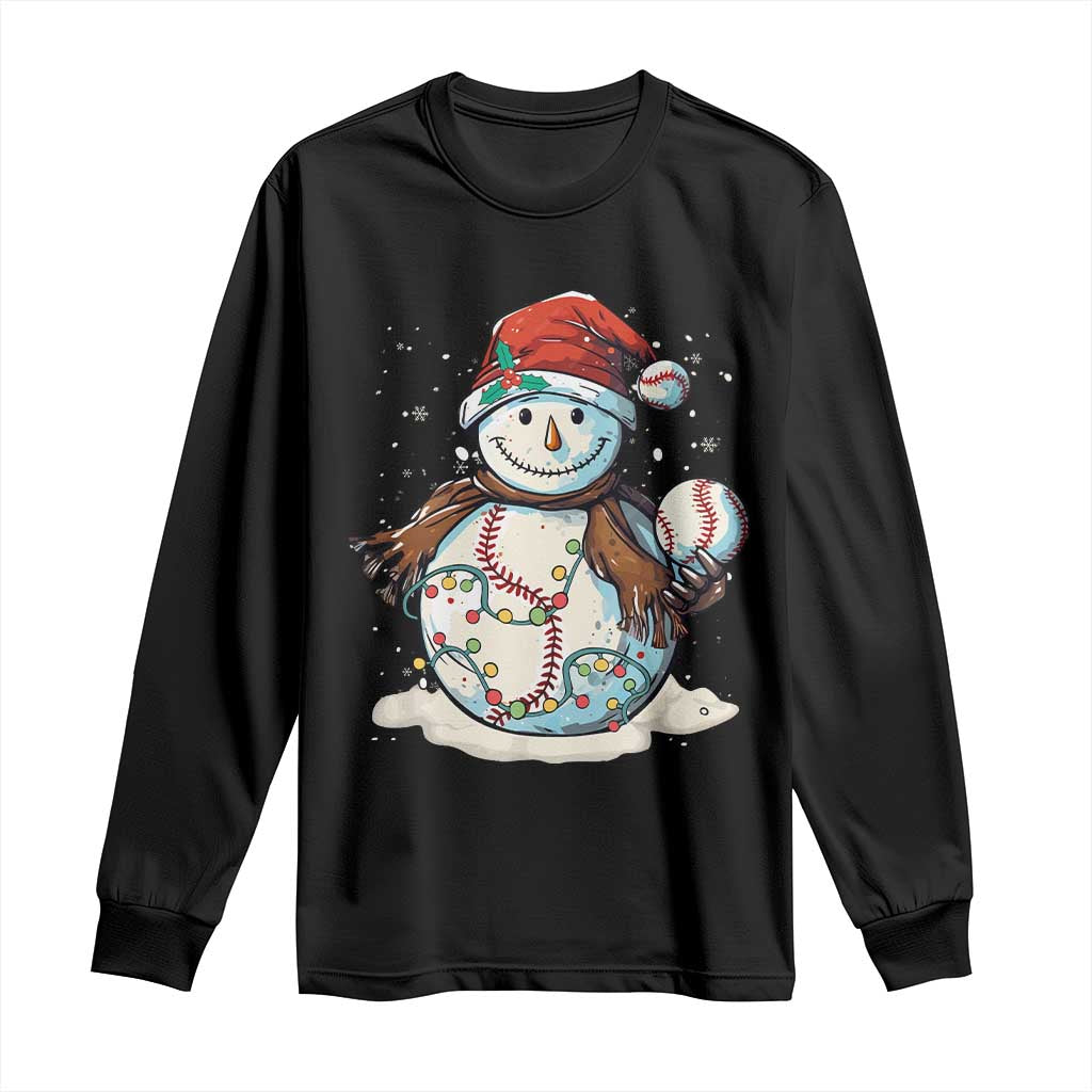 Funny Christmas Baseball Long Sleeve Shirt Cute Snowman Baseball Players Santa Hat