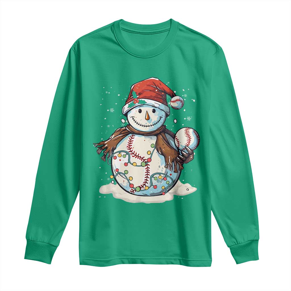 Funny Christmas Baseball Long Sleeve Shirt Cute Snowman Baseball Players Santa Hat