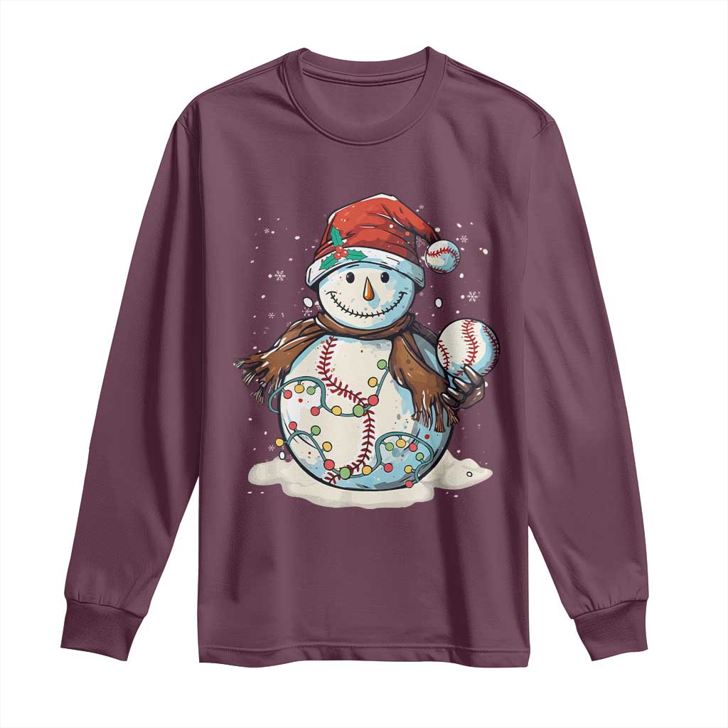 Funny Christmas Baseball Long Sleeve Shirt Cute Snowman Baseball Players Santa Hat