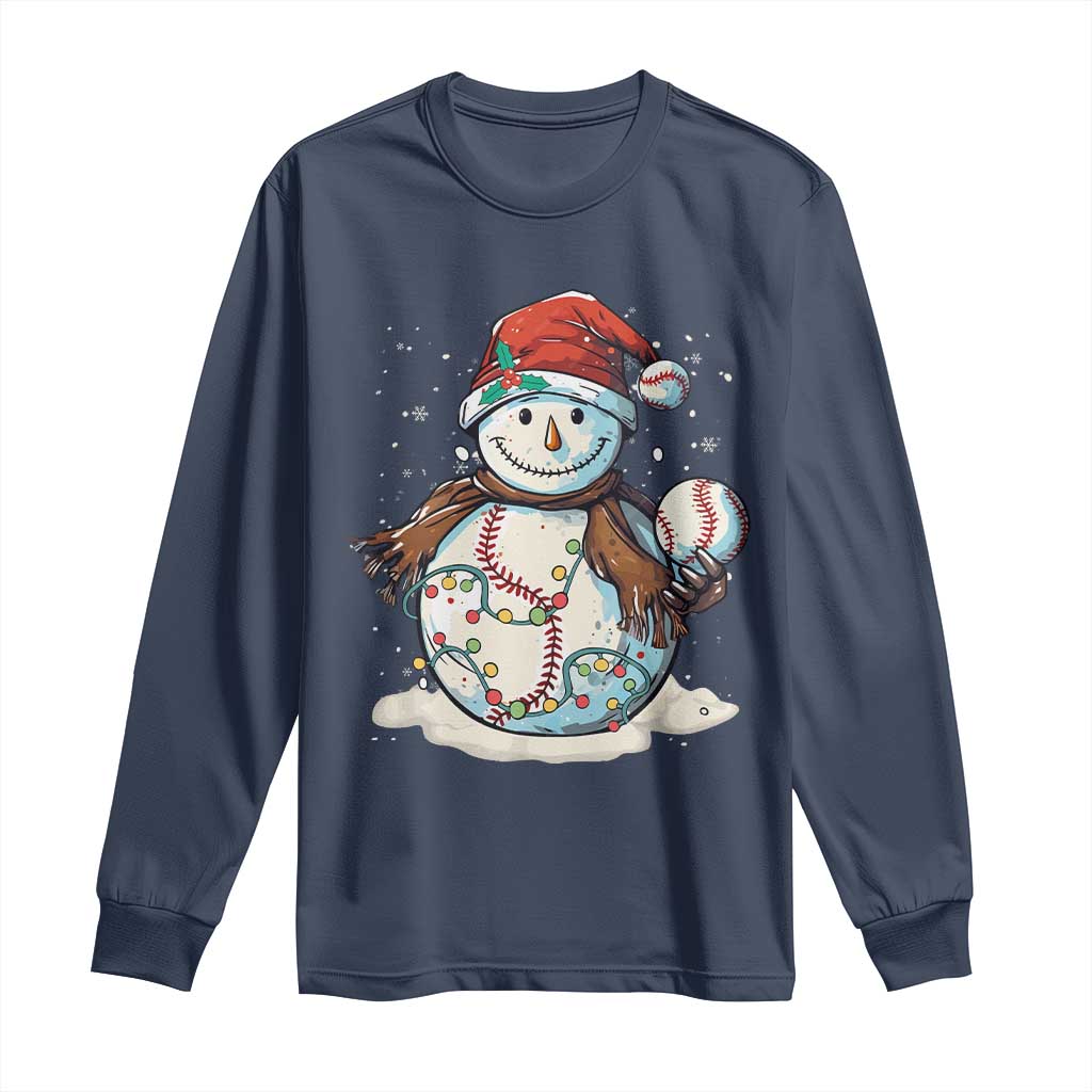 Funny Christmas Baseball Long Sleeve Shirt Cute Snowman Baseball Players Santa Hat