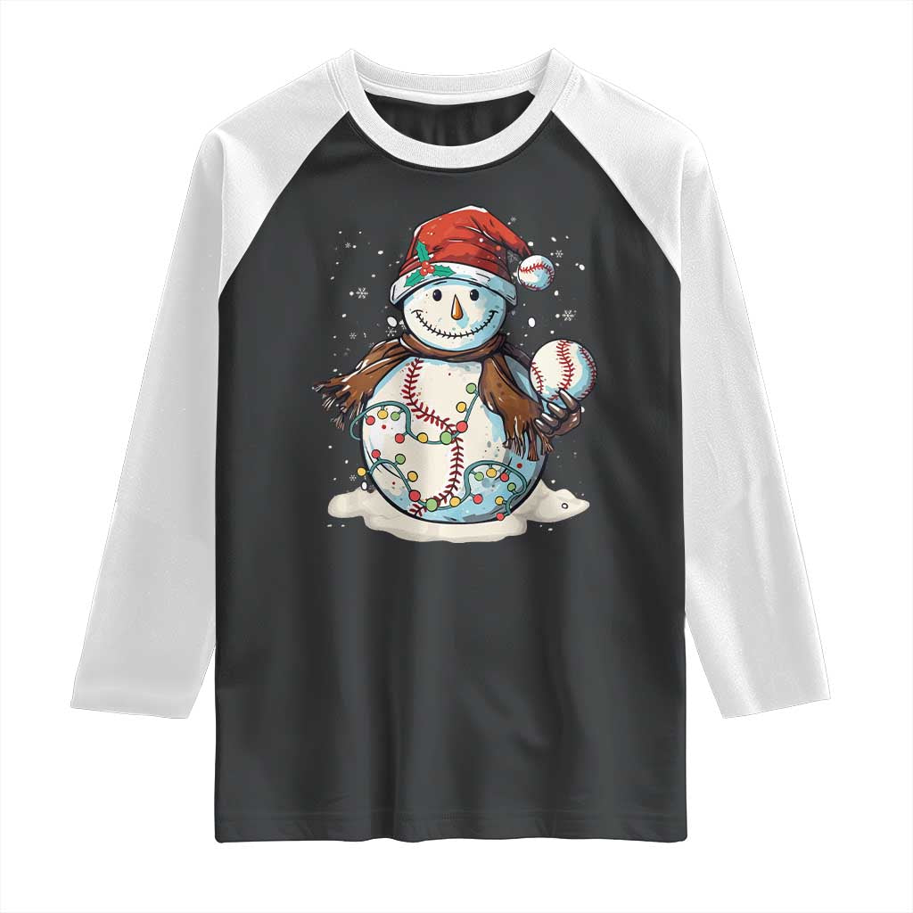 Funny Christmas Baseball Raglan Shirt Cute Snowman Baseball Players Santa Hat - Wonder Print Shop