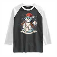 Funny Christmas Baseball Raglan Shirt Cute Snowman Baseball Players Santa Hat - Wonder Print Shop