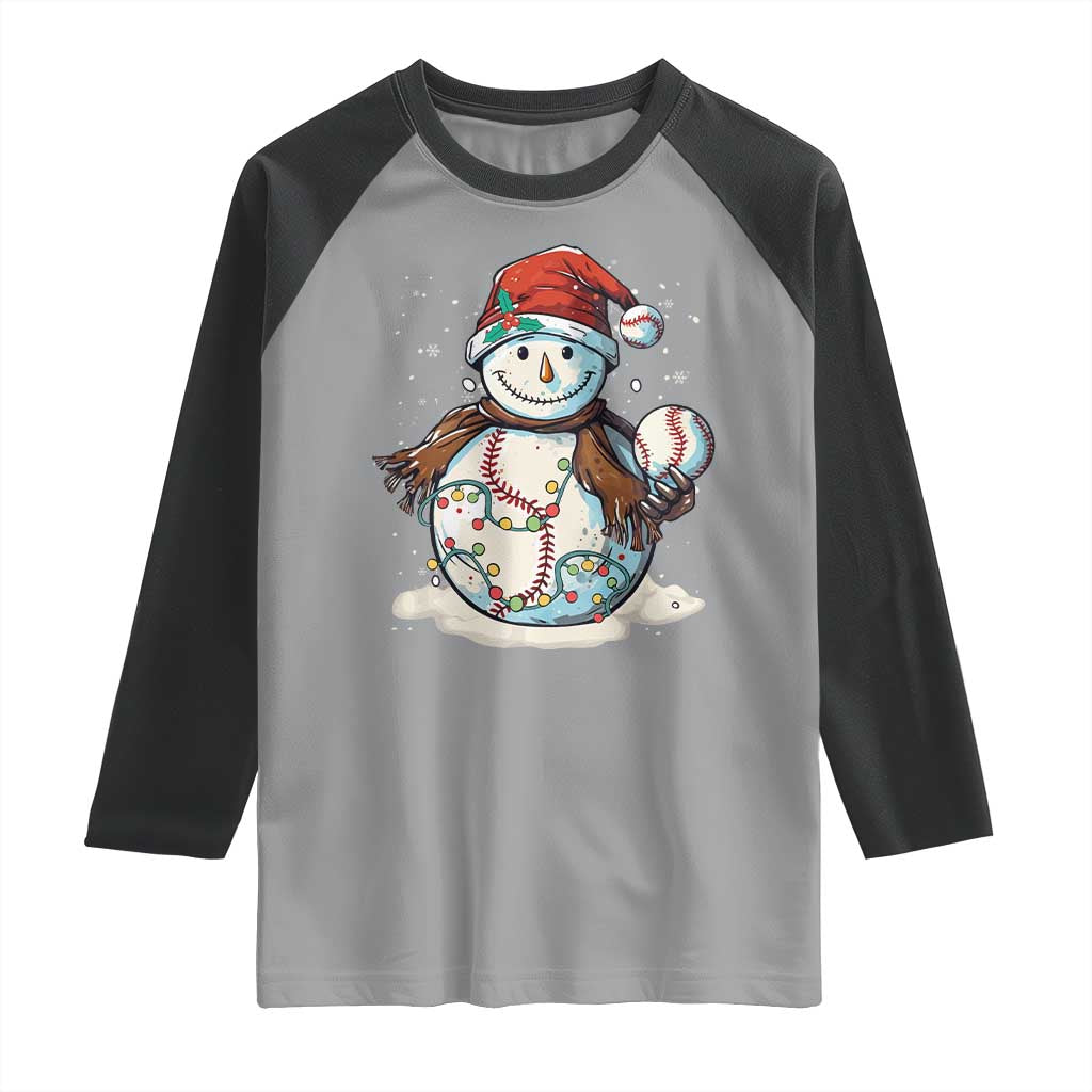 Funny Christmas Baseball Raglan Shirt Cute Snowman Baseball Players Santa Hat - Wonder Print Shop