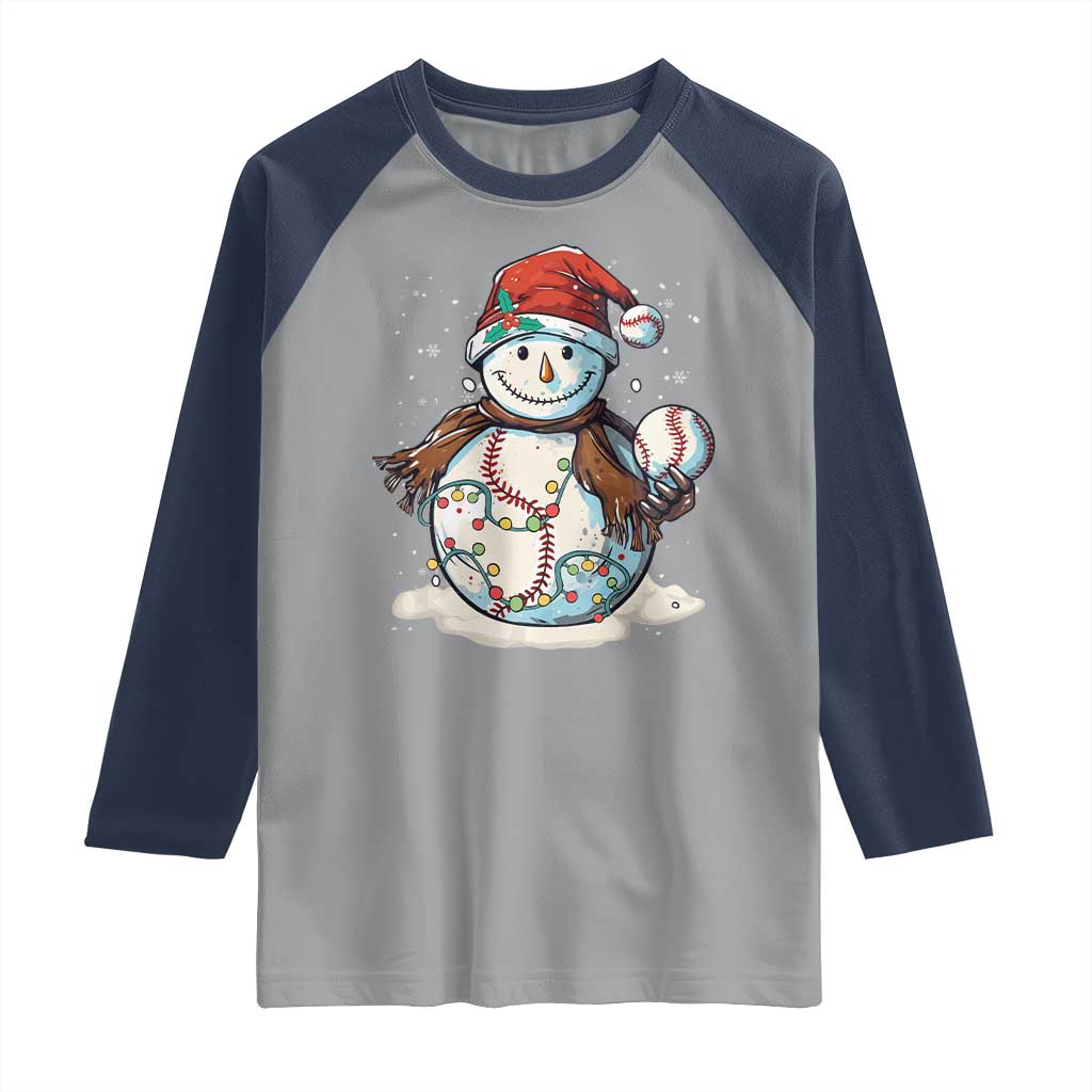 Funny Christmas Baseball Raglan Shirt Cute Snowman Baseball Players Santa Hat - Wonder Print Shop
