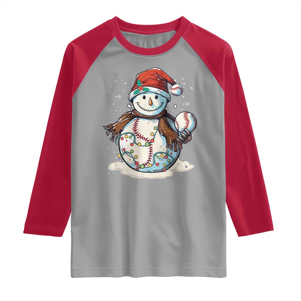 Funny Christmas Baseball Raglan Shirt Cute Snowman Baseball Players Santa Hat - Wonder Print Shop
