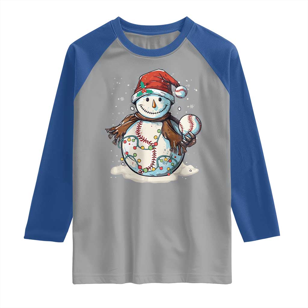 Funny Christmas Baseball Raglan Shirt Cute Snowman Baseball Players Santa Hat - Wonder Print Shop