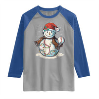 Funny Christmas Baseball Raglan Shirt Cute Snowman Baseball Players Santa Hat - Wonder Print Shop