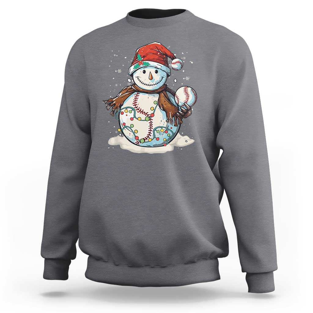 Funny Christmas Baseball Sweatshirt Cute Snowman Baseball Players Santa Hat - Wonder Print Shop