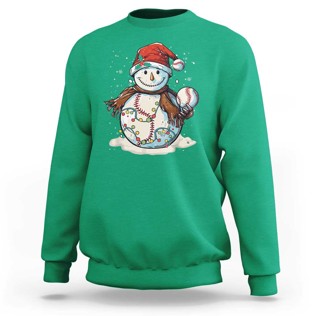 Funny Christmas Baseball Sweatshirt Cute Snowman Baseball Players Santa Hat - Wonder Print Shop