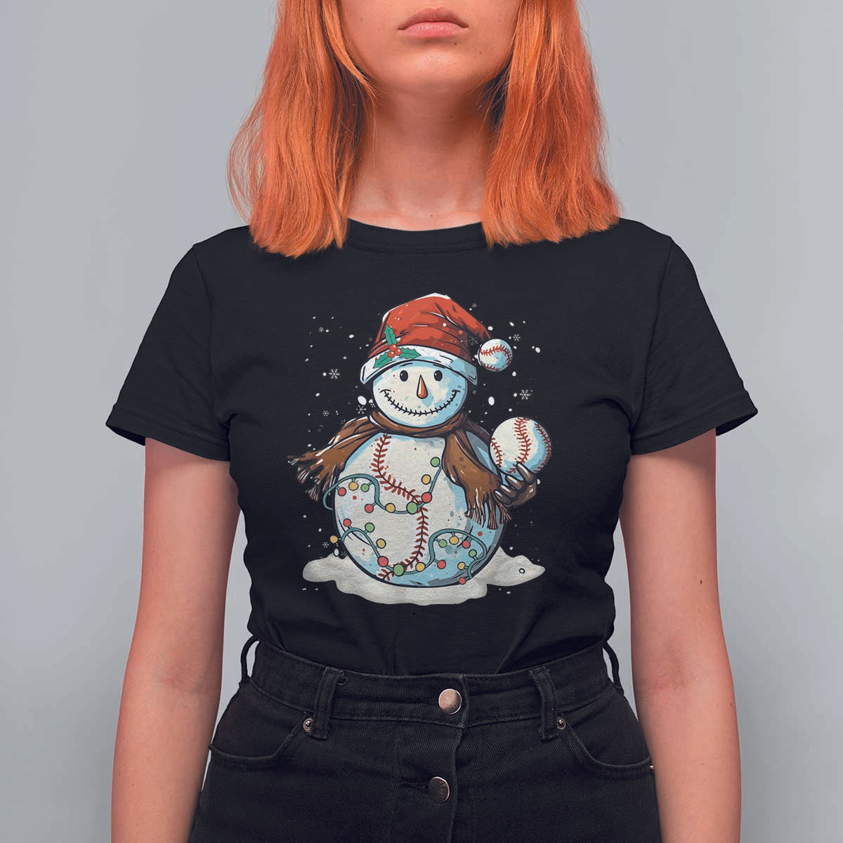 Funny Christmas Baseball T Shirt For Women Cute Snowman Baseball Players Santa Hat - Wonder Print Shop