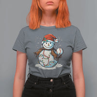 Funny Christmas Baseball T Shirt For Women Cute Snowman Baseball Players Santa Hat - Wonder Print Shop