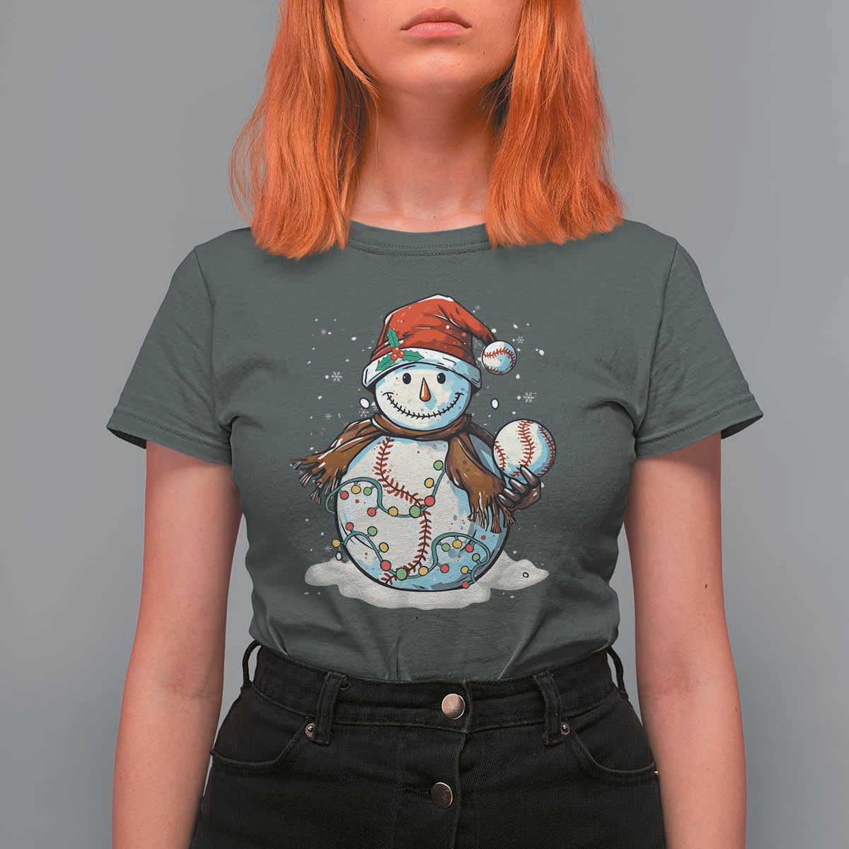 Funny Christmas Baseball T Shirt For Women Cute Snowman Baseball Players Santa Hat - Wonder Print Shop