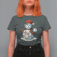 Funny Christmas Baseball T Shirt For Women Cute Snowman Baseball Players Santa Hat - Wonder Print Shop