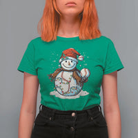 Funny Christmas Baseball T Shirt For Women Cute Snowman Baseball Players Santa Hat - Wonder Print Shop