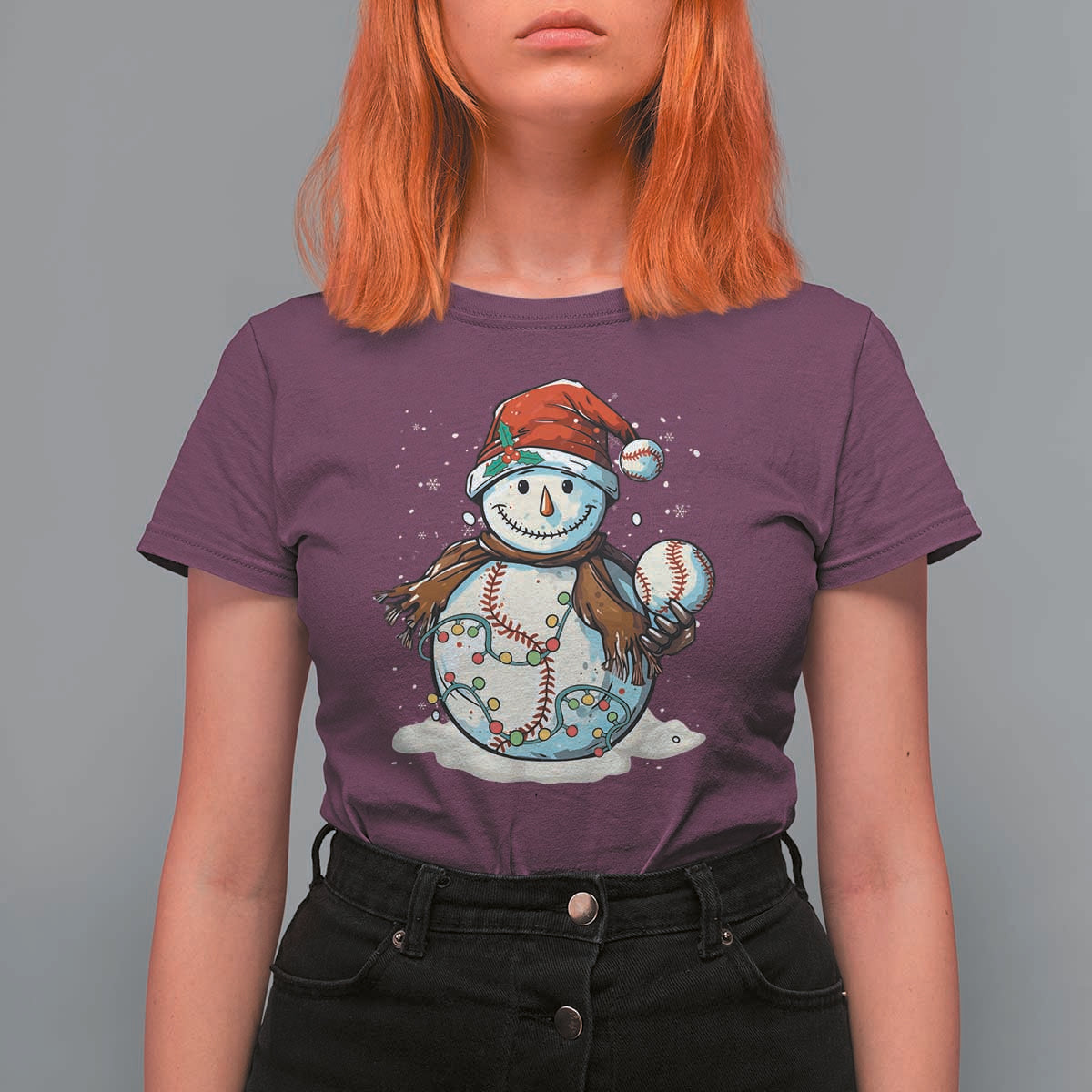 Funny Christmas Baseball T Shirt For Women Cute Snowman Baseball Players Santa Hat - Wonder Print Shop