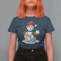 Funny Christmas Baseball T Shirt For Women Cute Snowman Baseball Players Santa Hat - Wonder Print Shop
