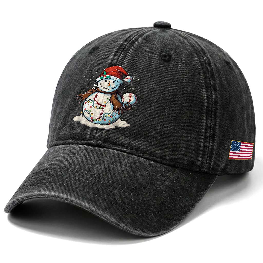Funny Christmas Baseball Washed Cotton Baseball Cap Cute Snowman Baseball Players Santa Hat
