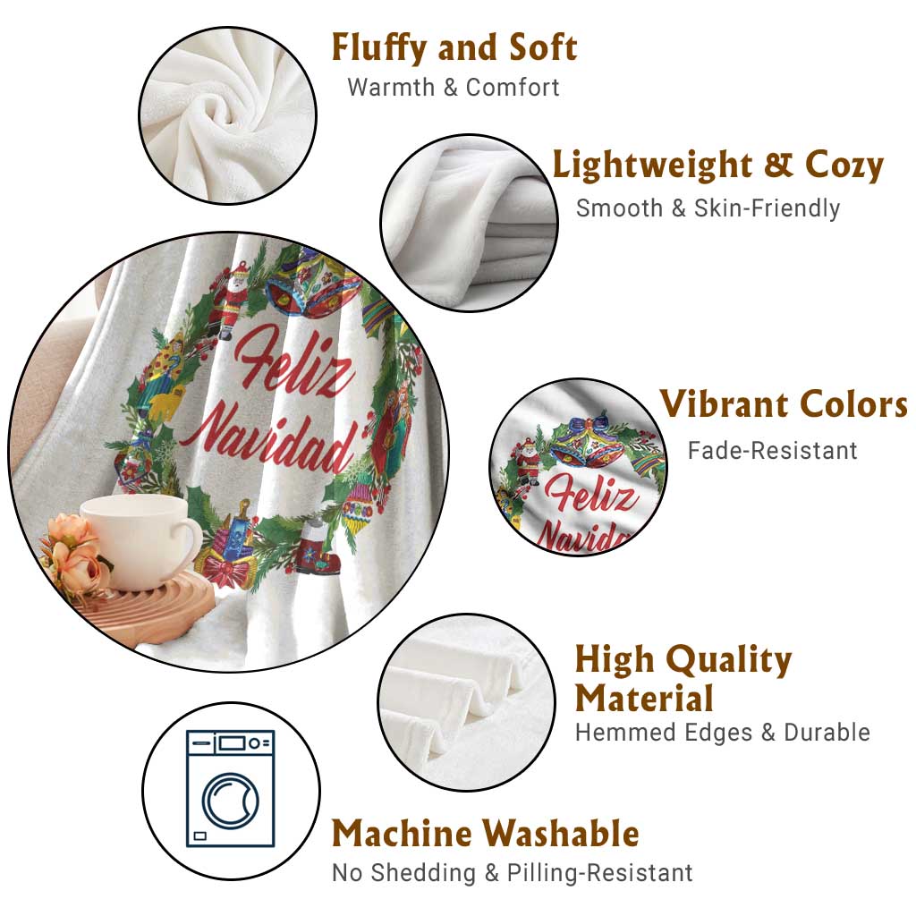 Christmas In Mexico Throw Blanket Feliz Navidad Xmas Wreath - Wonder Print Shop