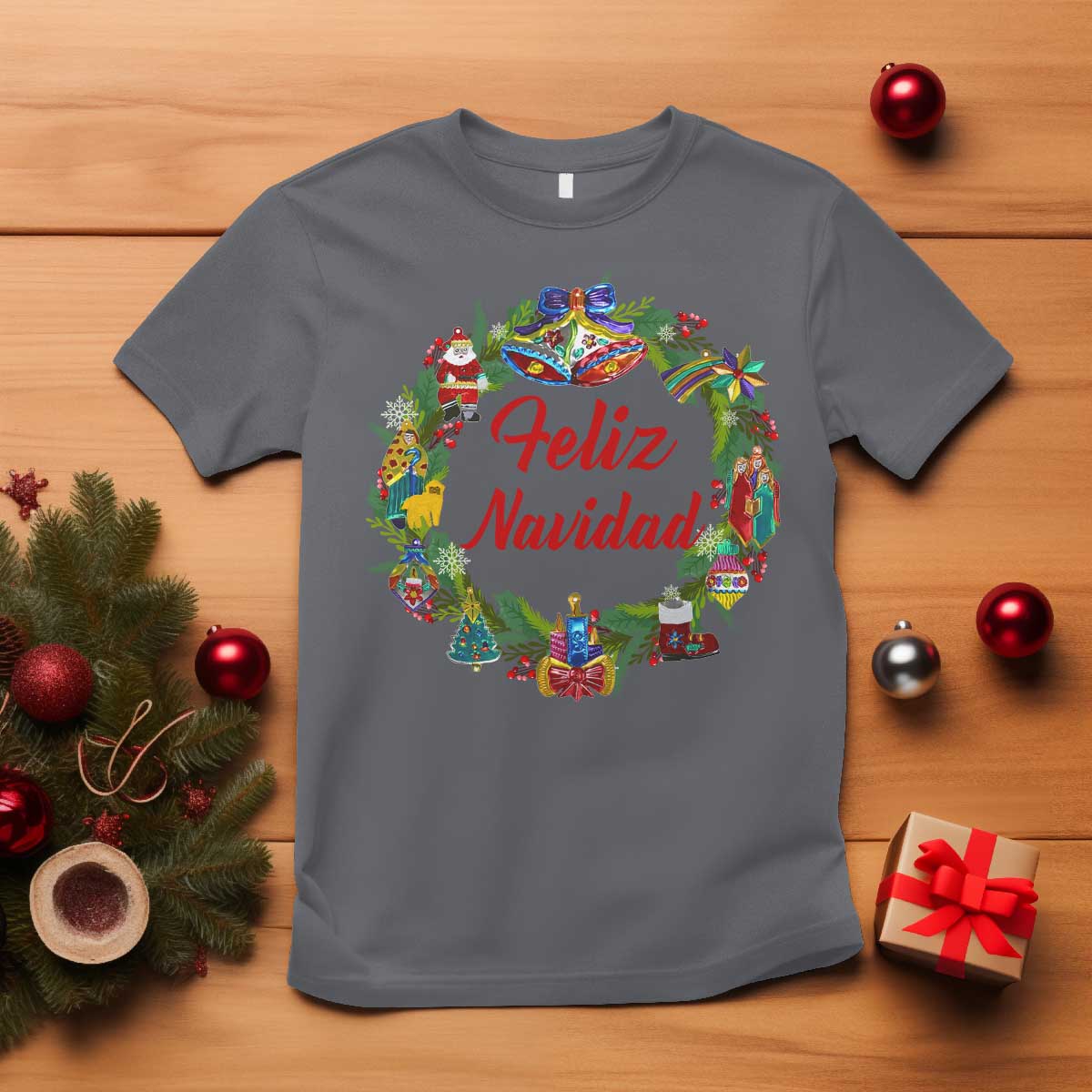 Christmas In Mexico T Shirt Feliz Navidad Xmas Wreath - Wonder Print Shop
