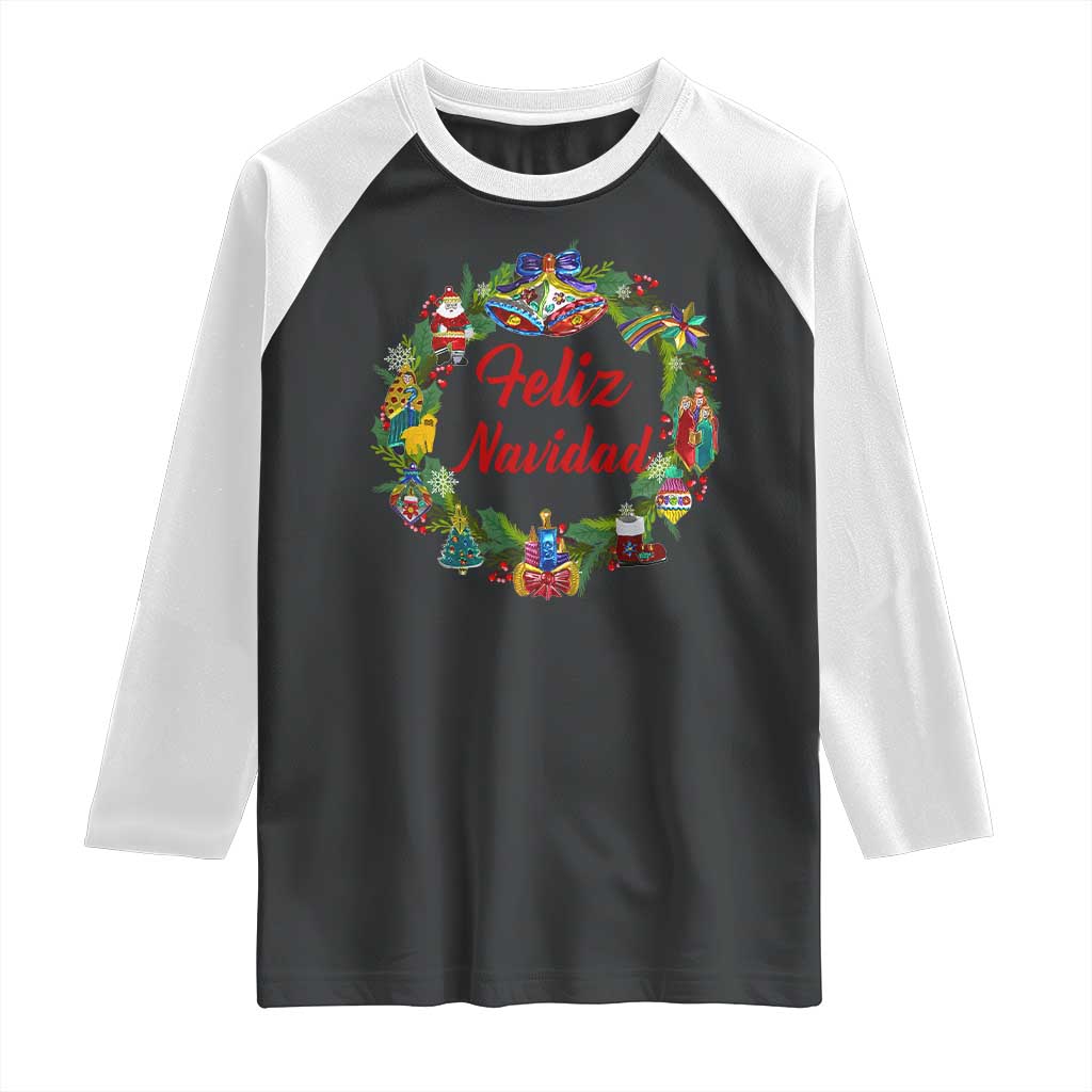 Christmas In Mexico Raglan Shirt Feliz Navidad Xmas Wreath - Wonder Print Shop