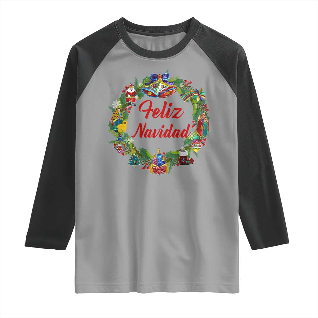 Christmas In Mexico Raglan Shirt Feliz Navidad Xmas Wreath - Wonder Print Shop