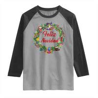 Christmas In Mexico Raglan Shirt Feliz Navidad Xmas Wreath - Wonder Print Shop