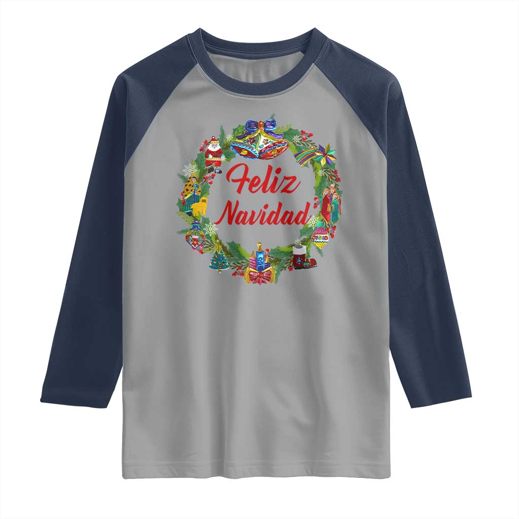 Christmas In Mexico Raglan Shirt Feliz Navidad Xmas Wreath - Wonder Print Shop