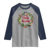 Christmas In Mexico Raglan Shirt Feliz Navidad Xmas Wreath - Wonder Print Shop