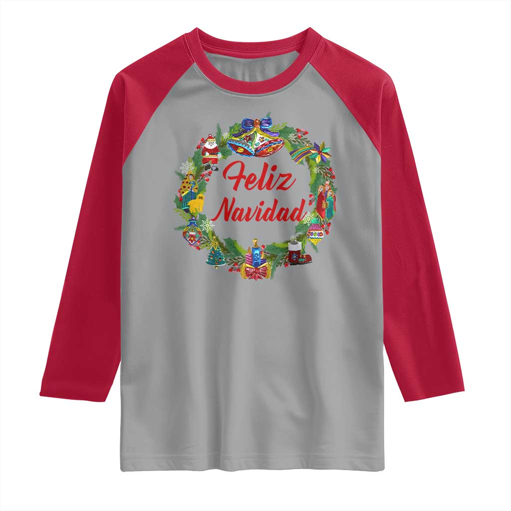 Christmas In Mexico Raglan Shirt Feliz Navidad Xmas Wreath - Wonder Print Shop
