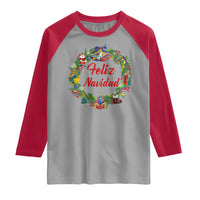 Christmas In Mexico Raglan Shirt Feliz Navidad Xmas Wreath - Wonder Print Shop