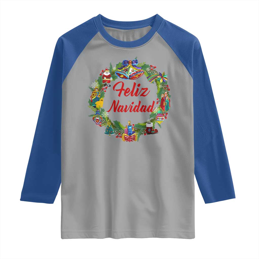Christmas In Mexico Raglan Shirt Feliz Navidad Xmas Wreath - Wonder Print Shop