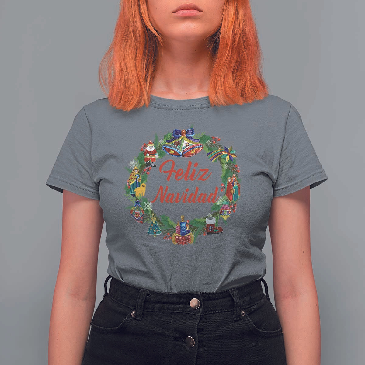 Christmas In Mexico T Shirt For Women Feliz Navidad Xmas Wreath - Wonder Print Shop