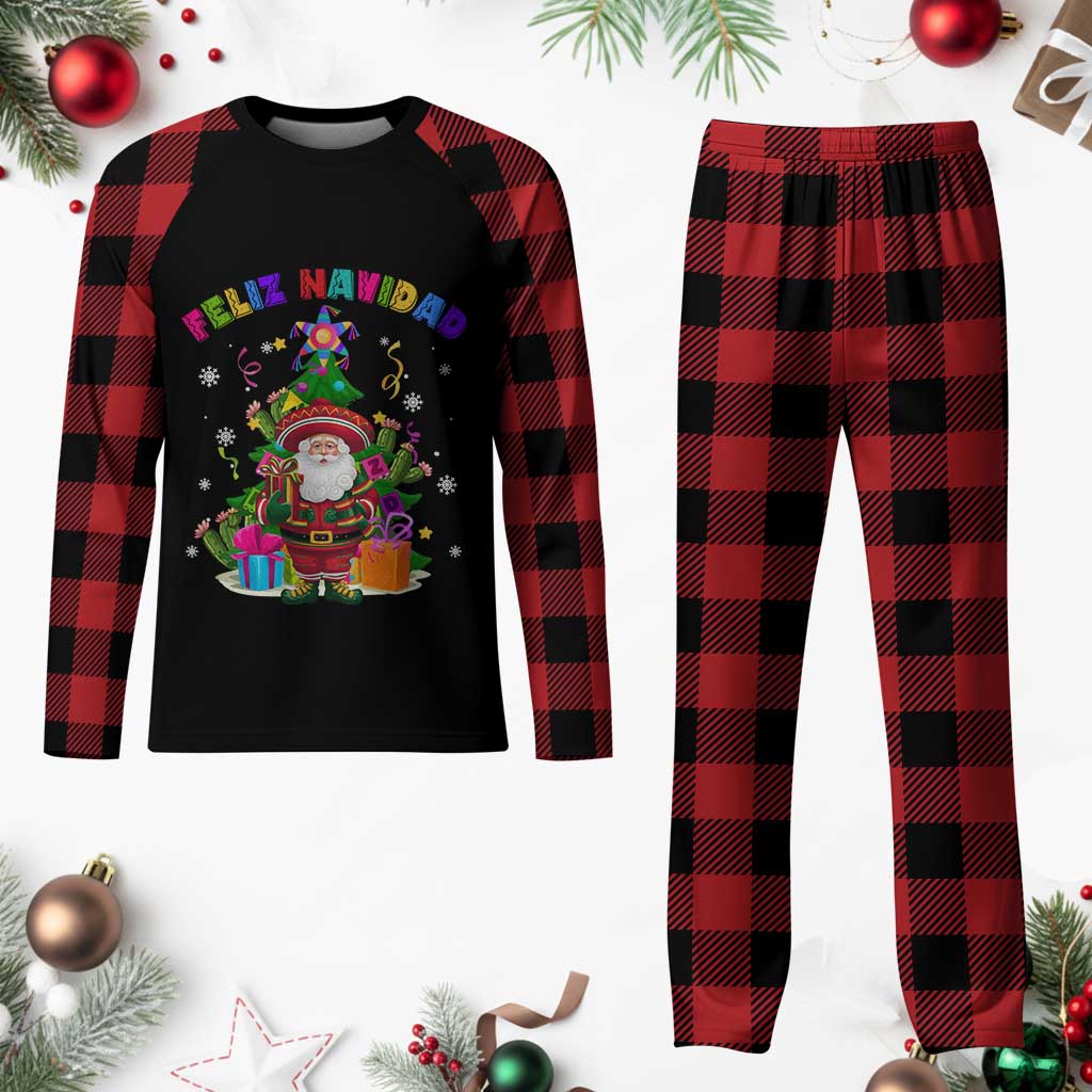 Funny Christmas In Mexico Plaid Pajama Set Feliz Navidad Sombrero Santa Xmas Tree - Wonder Print Shop