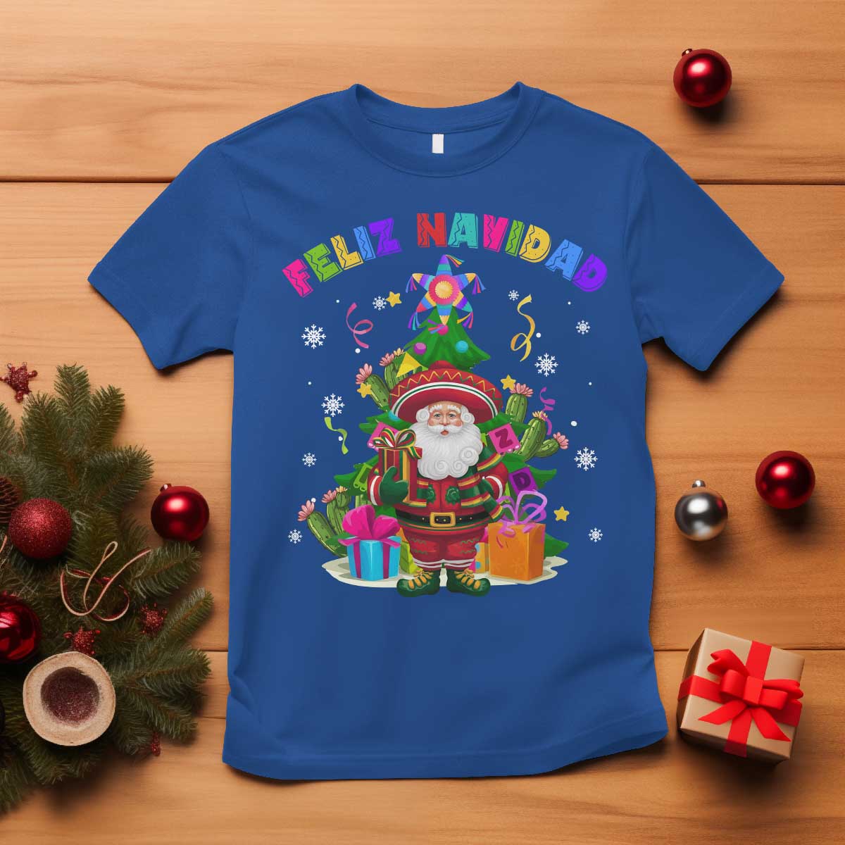 Funny Christmas In Mexico T Shirt Feliz Navidad Sombrero Santa Xmas Tree - Wonder Print Shop