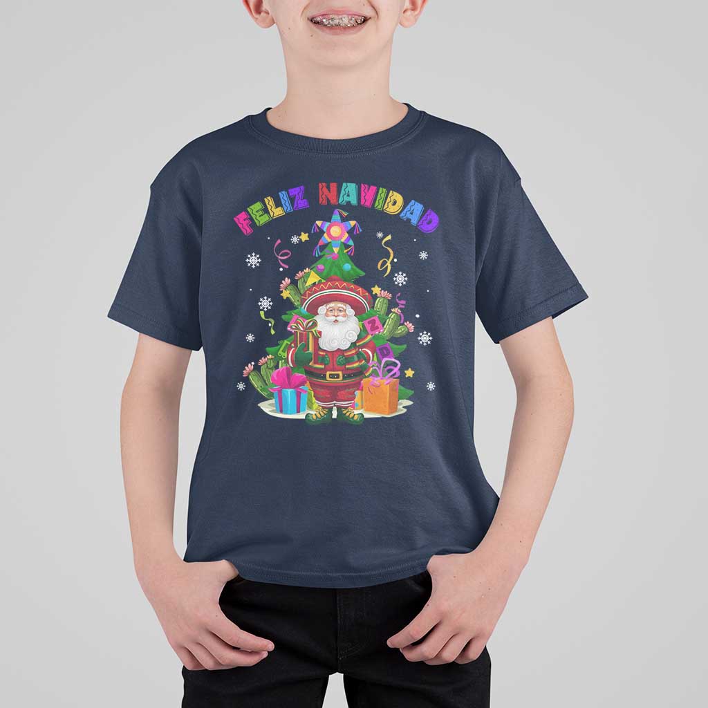Funny Christmas In Mexico T Shirt For Kid Feliz Navidad Sombrero Santa Xmas Tree - Wonder Print Shop
