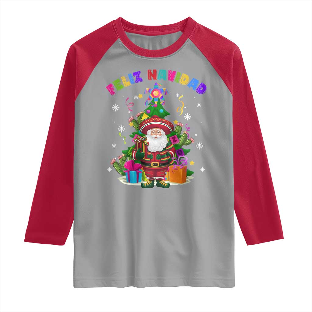Funny Christmas In Mexico Raglan Shirt Feliz Navidad Sombrero Santa Xmas Tree - Wonder Print Shop